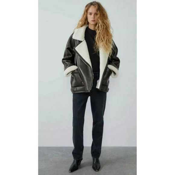 zara leather aviator jacket